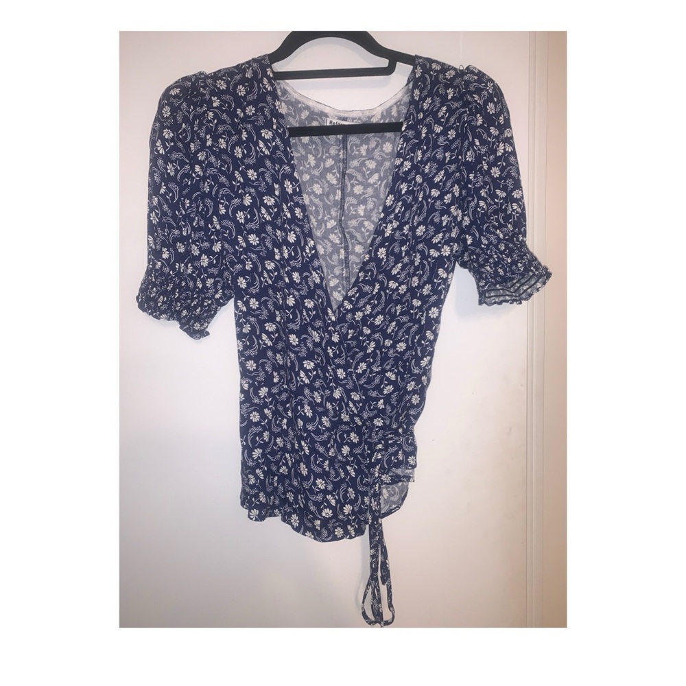 Blue floral Reformation wrap top